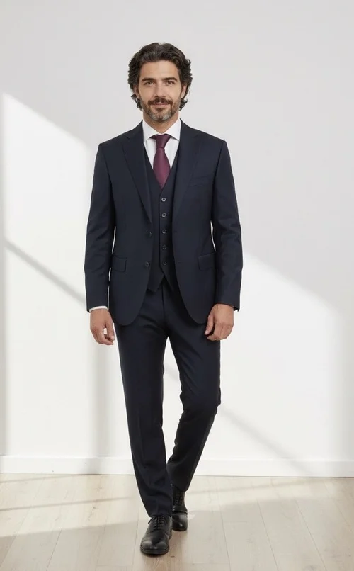 Calvaresi navy suit separate featuring classic tailoring and premium Vitale Barberis Canonico wool construction