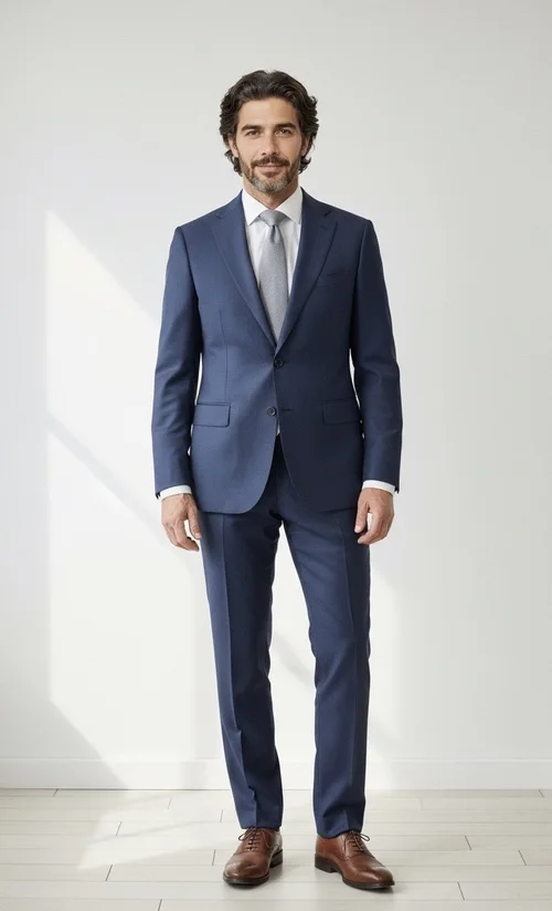 Calvaresi blue suit separate with refined tailoring and versatile year-round wear in Super 110's wool