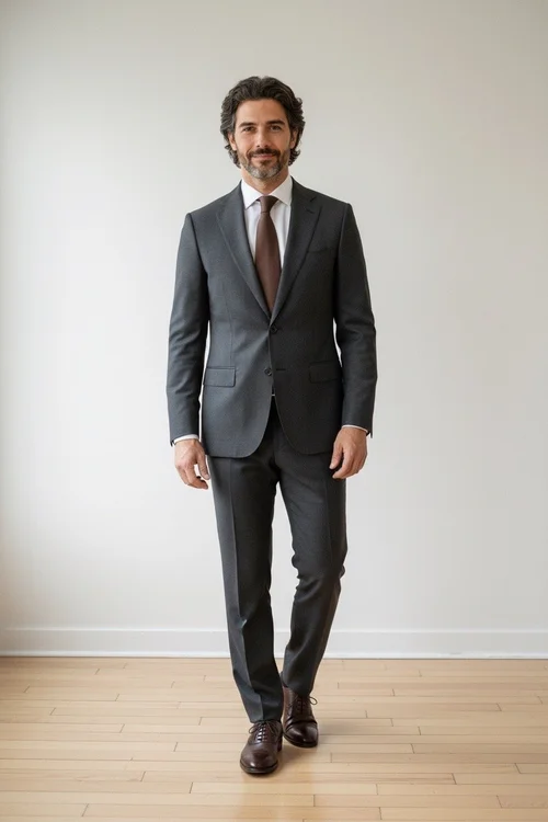 Calvaresi charcoal grey suit separate in Super 110's wool featuring refined tailoring and interchangeable sizing options