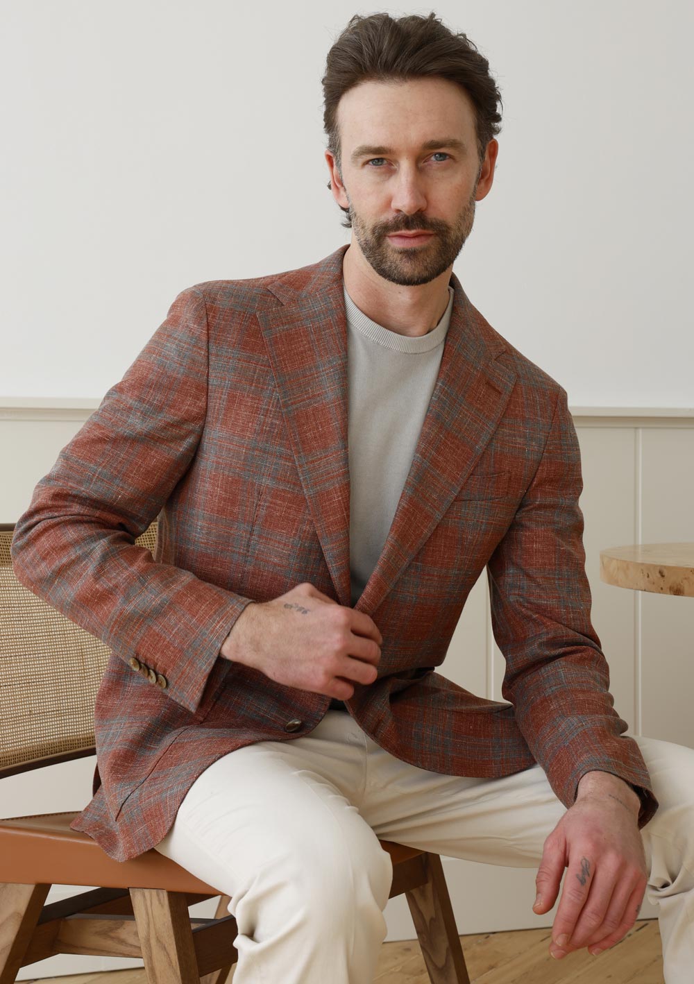 Olliver Grey rust plaid sport coat with contemporary tailoring